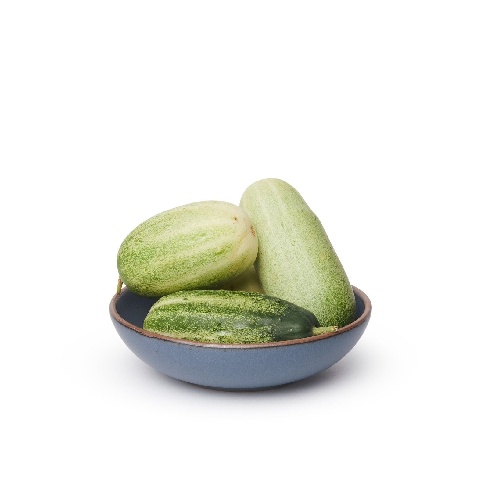 Lunessia daily bowl in Deep Cobalt, shown with cucumbers